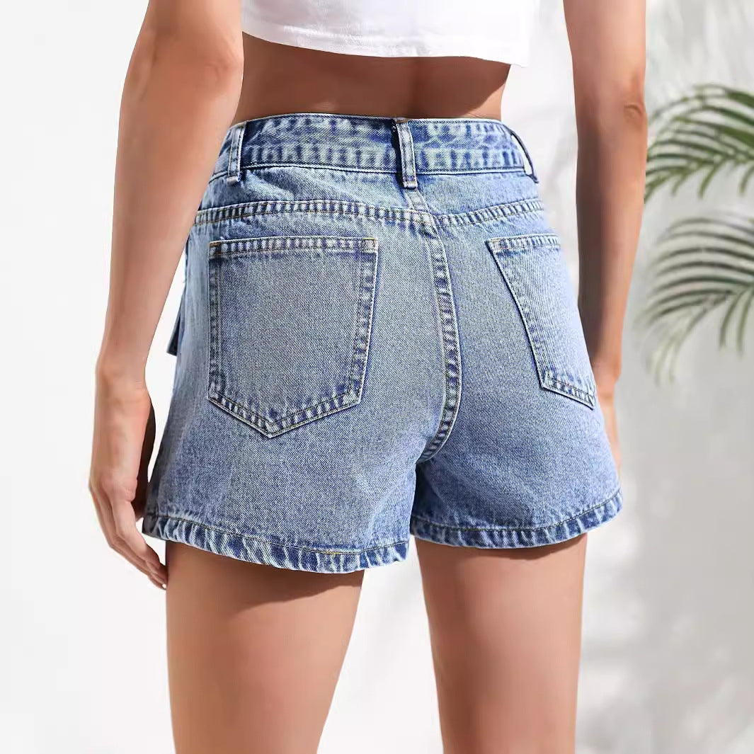 Women Clothing Slimming Irregular Asymmetric Denim Shorts Skirt