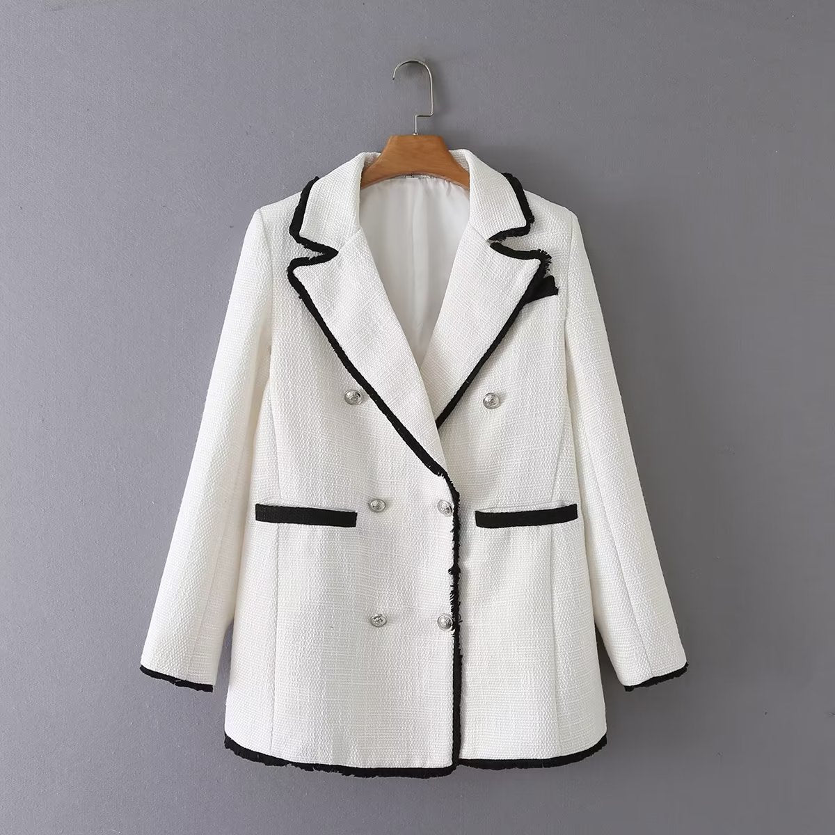 Costuras de lana Ropa de mujer Otoño Elegante Abrigo de doble botonadura Blazers