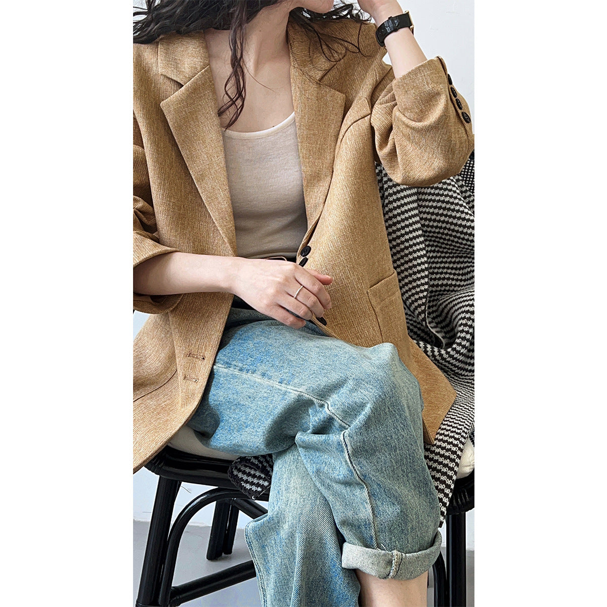 Early Autumn Retro Texture Woven Blazer Women High Grade Classic Blazer