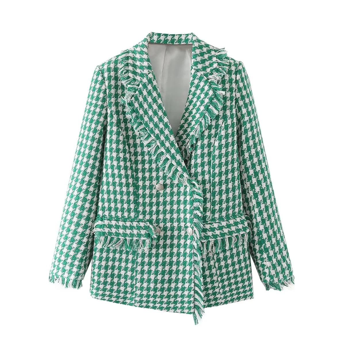 Fall Green Woolen Blazer Double Breasted Long Sleeve Blazer Women