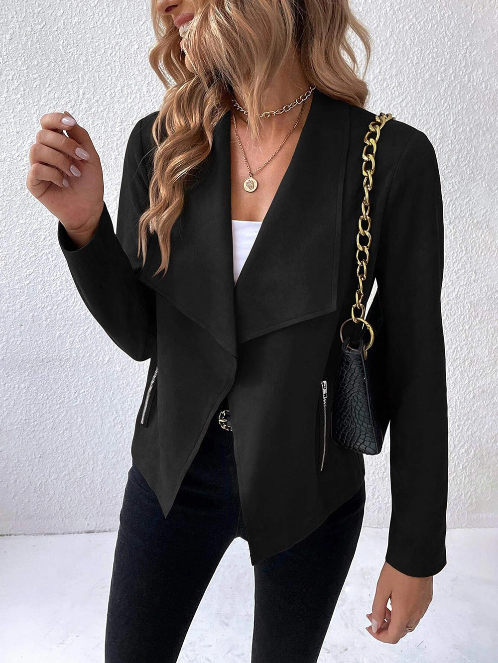 Manteau en fourrure pour femme avec col et manches longues et fermeture éclair pour le bureau