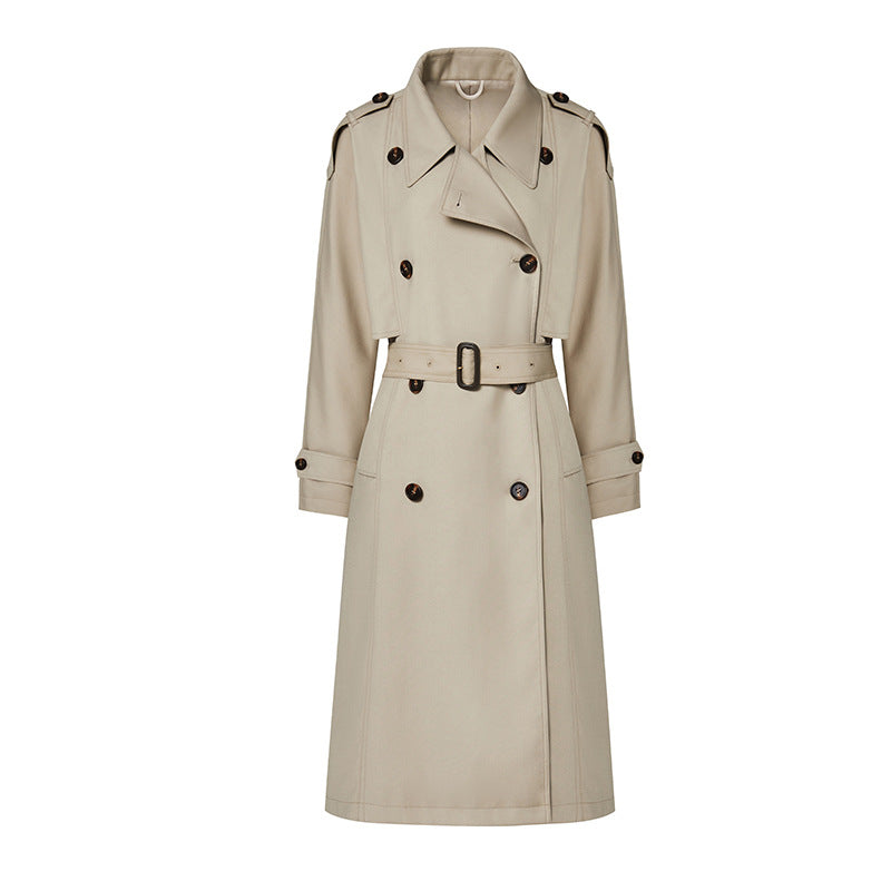 Element automne britannique rétro Double boutonnage sur le genou allongé Trench manteau pour les femmes manteau