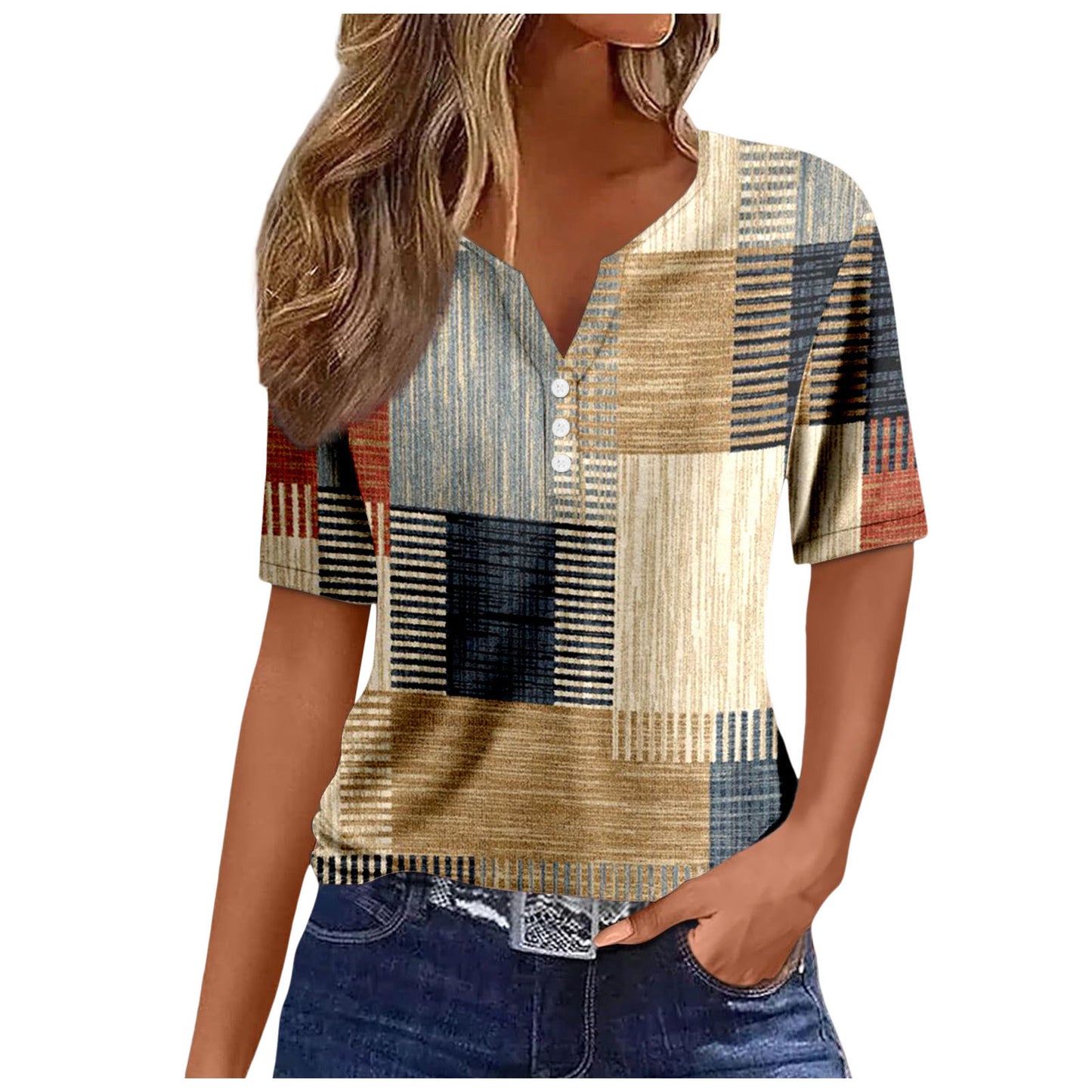 Women's V-neck Printed Loose Short Sleeve