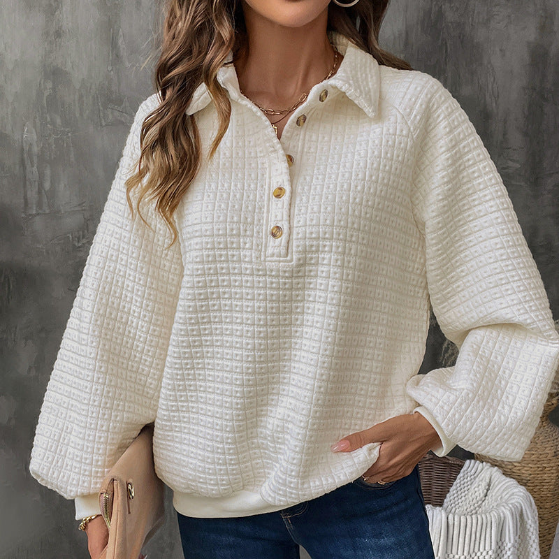 Suéter tipo polo con cuello alto y textura suelta para mujer, suéter informal a juego para otoño e invierno