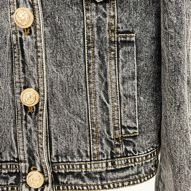 Goods Autumn Winter Star Lion Head Button Slim Wash Denim Jacket Coat