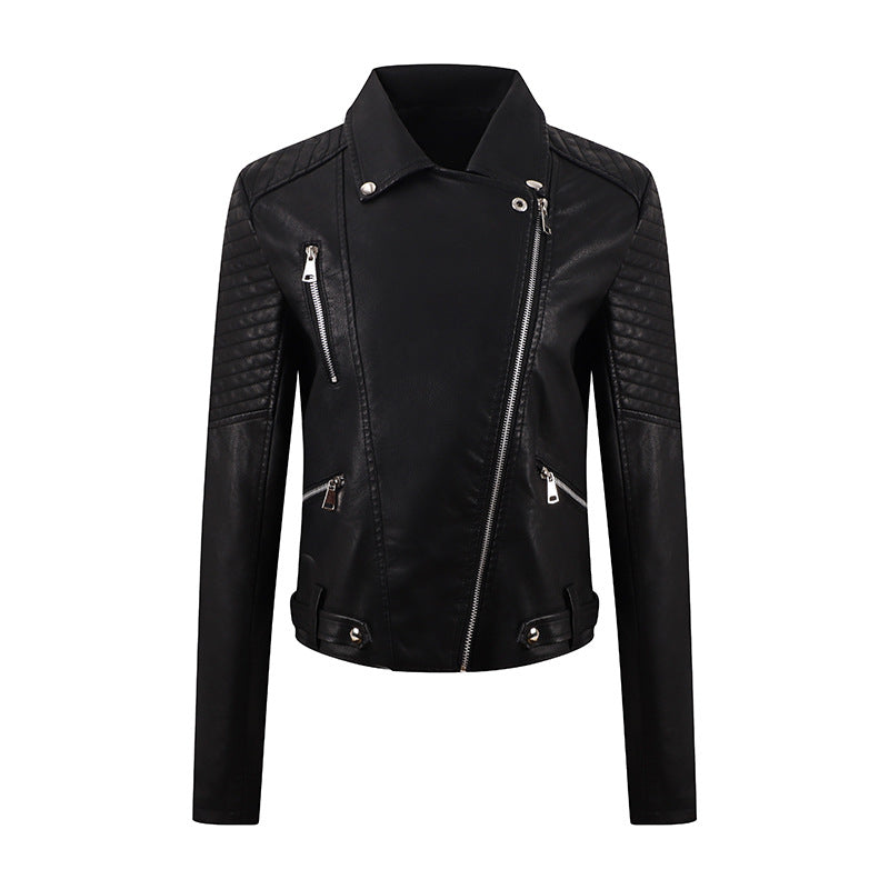 Vêtements en cuir pour femmes automne hiver similicuir femmes court cuir incliné coupe slim vêtements de moto veste en cuir lavé