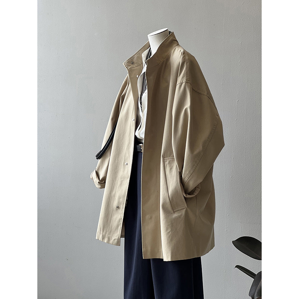 Tooling Stand Collar Trench Coat Women Spring Summer Loose Mid Length Coat