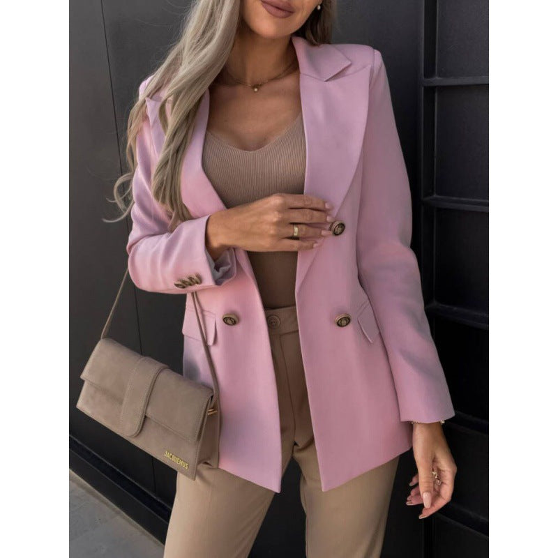 Double Breasted Solid Color Small Blazer for Women