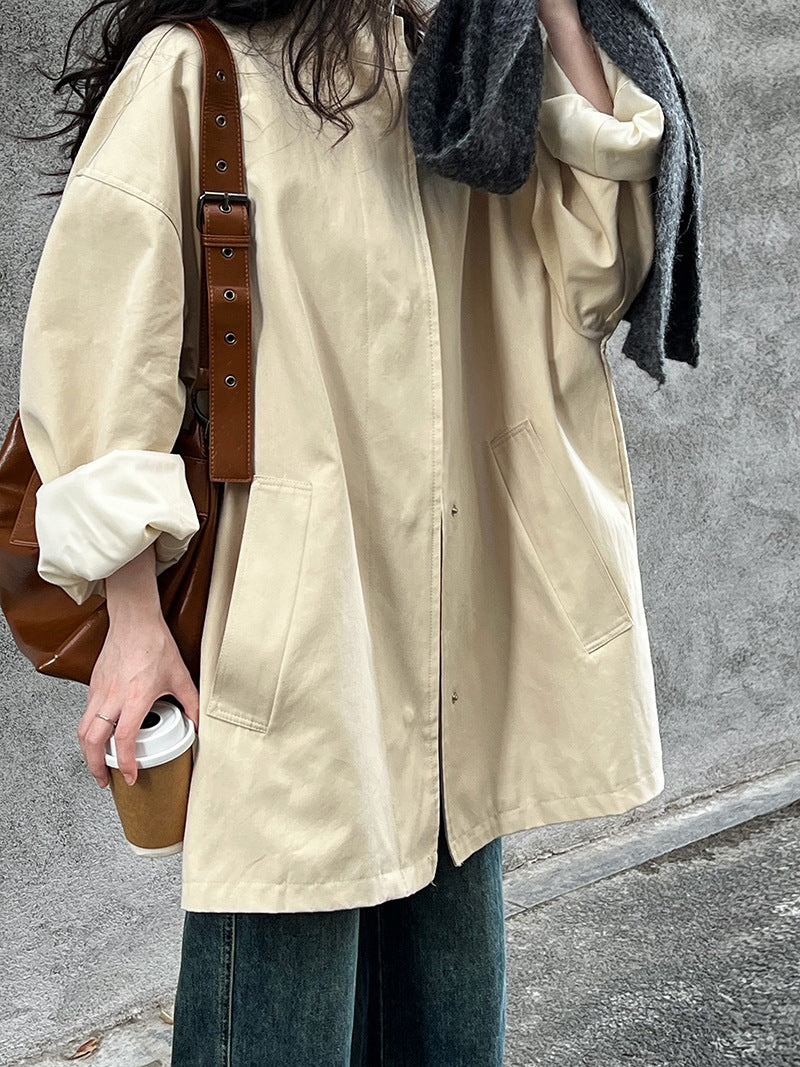 Trench-Coat à col montant pour femmes, manteau surdimensionné minimaliste japonais, de haute qualité