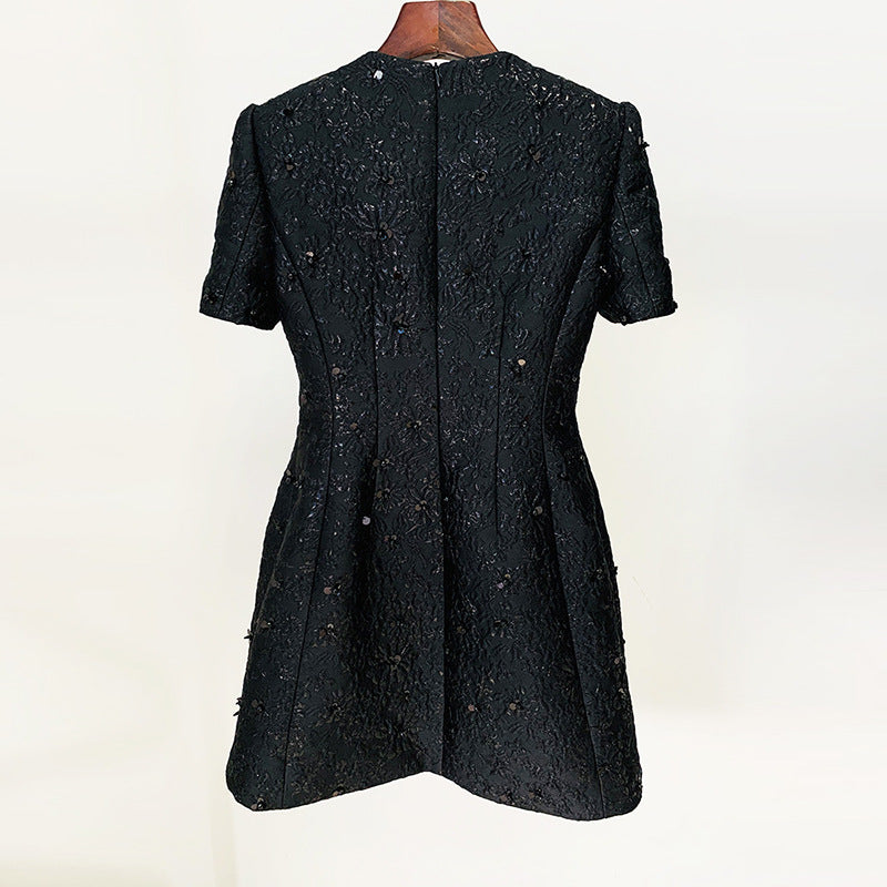 Elegant Graceful Jacquard Heavy Industry Beads Short Sleeve Dress Two Piece