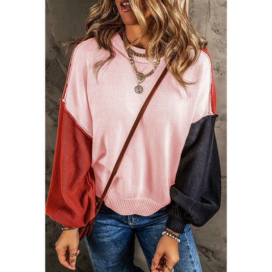 Fall Pullover Long Sleeve Top Women Personalized Color Matching Warm Sweater Women