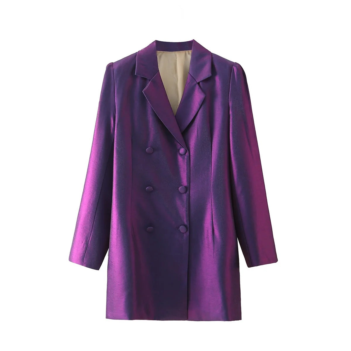 French Retro Autumn Winter Women Clothing Slimming Fashionable Purple Double Breasted Blazer