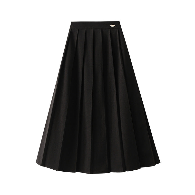 Woolen Pleats Skirt Women Autumn Winter High Waist Umbrella Skirt Slimming Mid Length A line Skirt