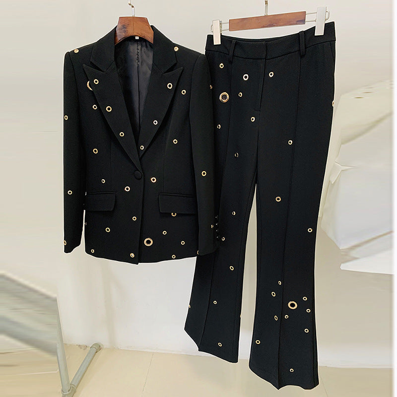 Goods Stars Heavy Industry Metal Hole One Button Blazer Trousers Set Two Pieces