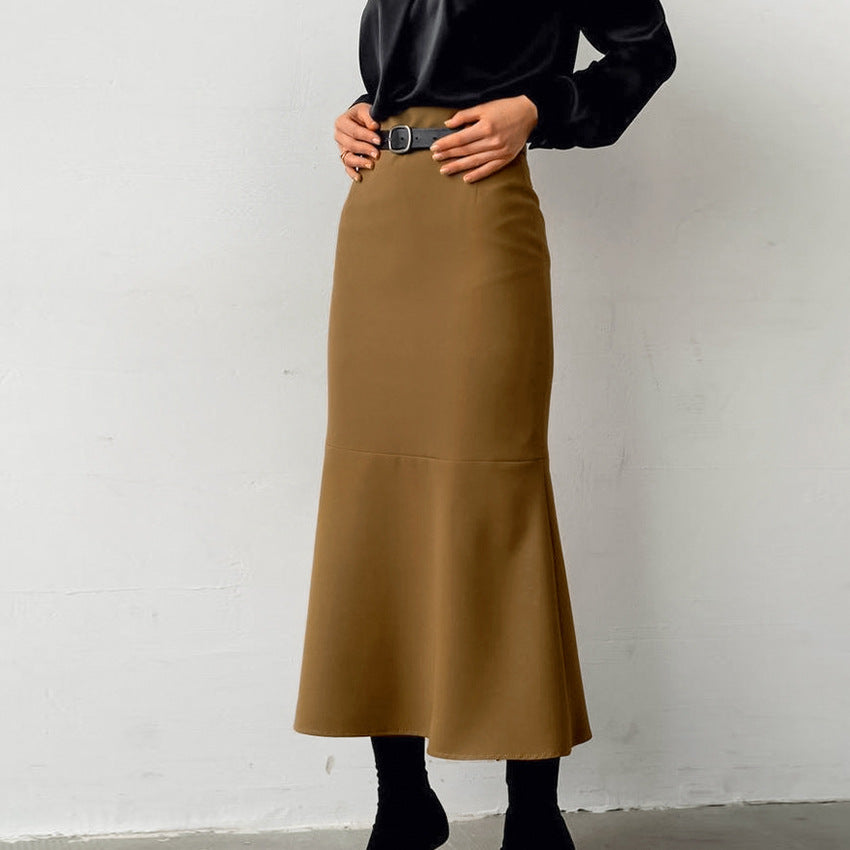 Jupe queue de poisson taille haute marron slim automne mode élégante robe femme de haute qualité sans ceinture