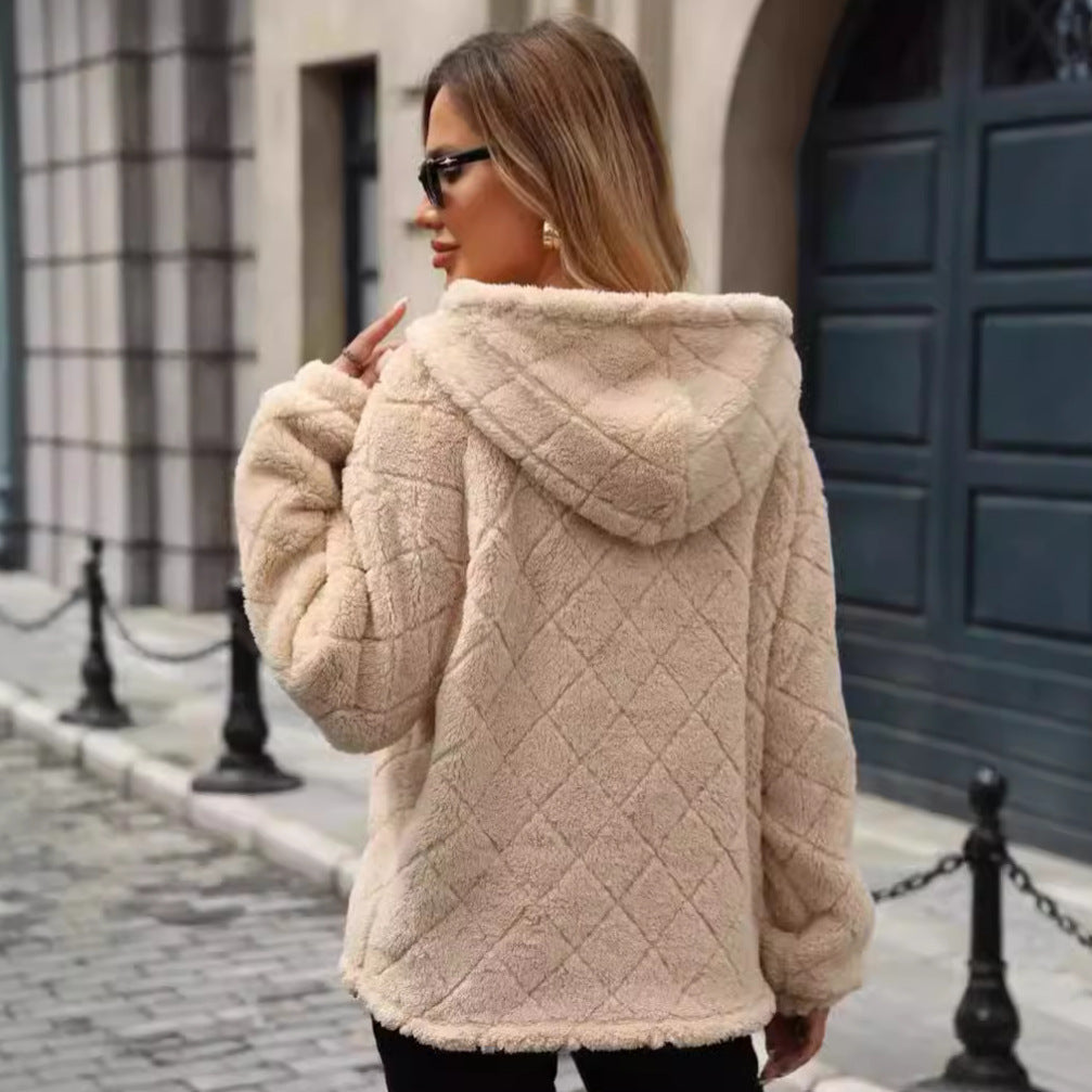 Sudadera con capucha y media cremallera para mujer, ropa de otoño e invierno