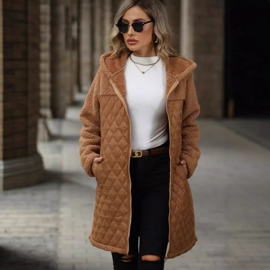 Manteau en peluche ample à capuche et fermeture éclair pour femme, vêtement d'automne et d'hiver