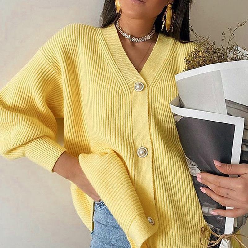 Sweater Coat Women Solid Color Casual Cardigan Loose Knitted Breasted Cardigan