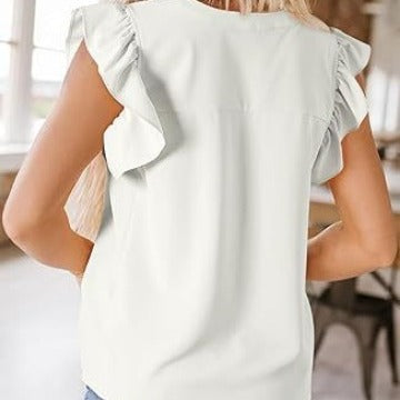 Chemise sans manches ondulée à col en V pour femme