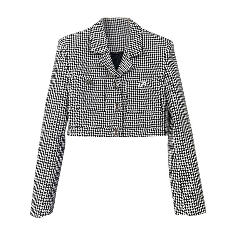 Blazer Slim court à carreaux pour femmes