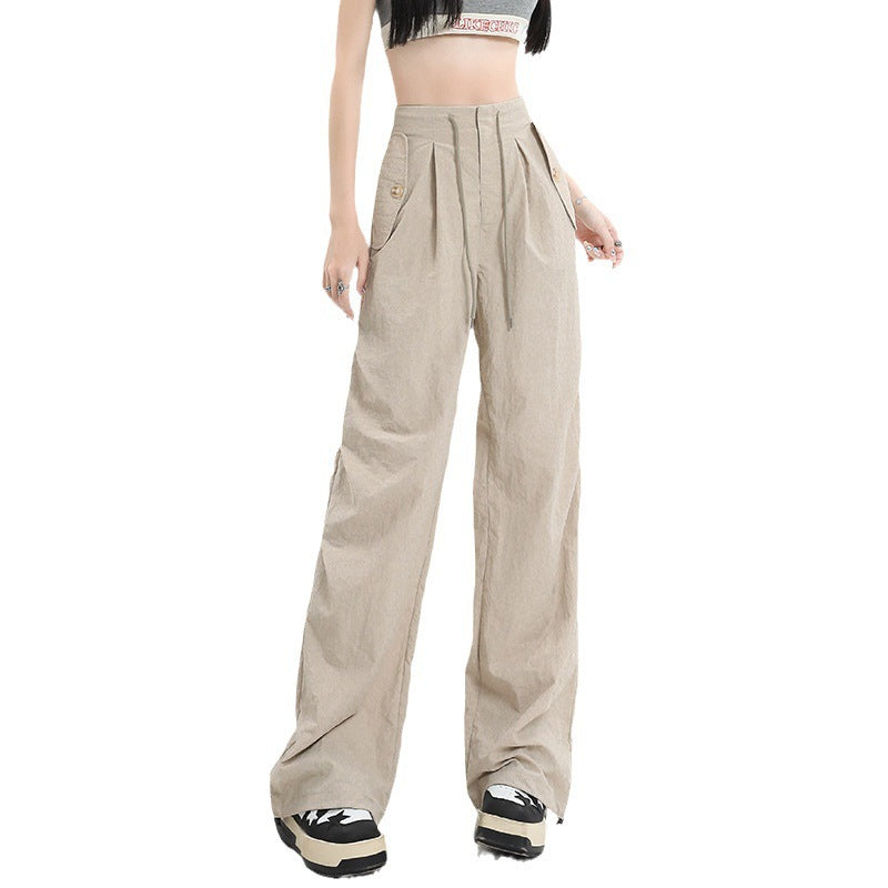 American High Street Cool Pantalones anchos de cintura alta informales con cordones y cordones