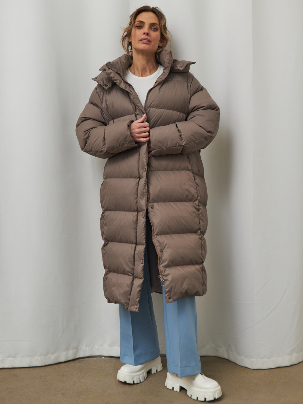 Women's Fashionable Elegant Hooded Down Jacket Extended Coat