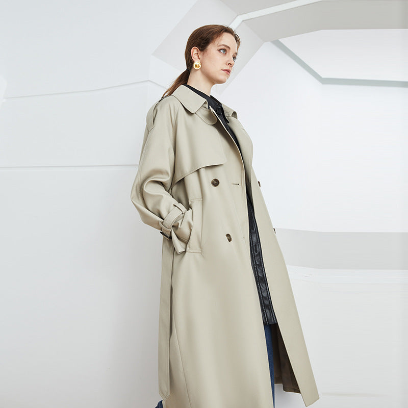 Element automne hiver britannique Double boutonnage ample tombant étendu Trench manteau pour les femmes