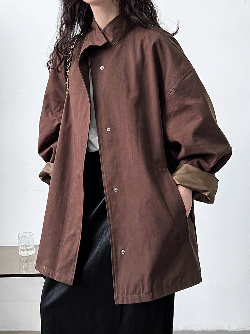 Trench-Coat à col montant pour femmes, manteau surdimensionné minimaliste japonais, de haute qualité