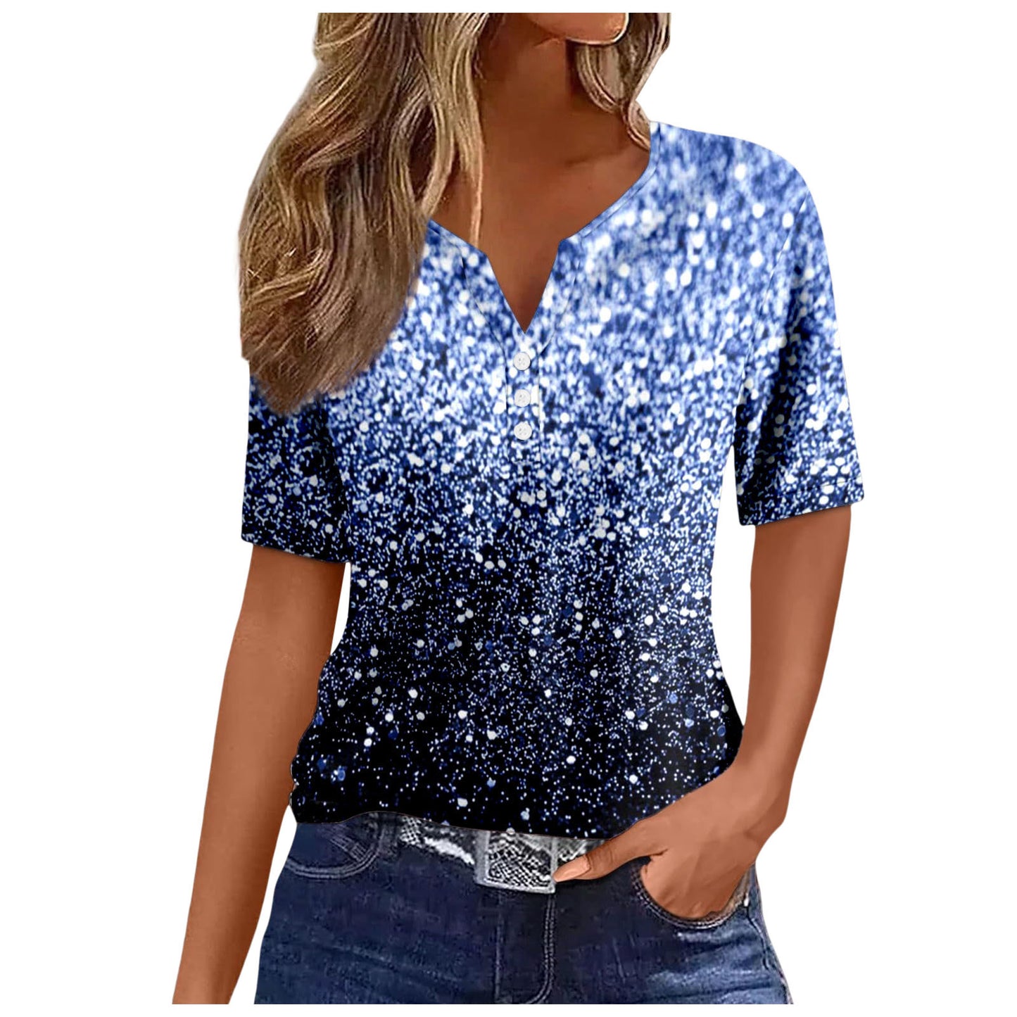 Women's V-neck Printed Loose Short Sleeve