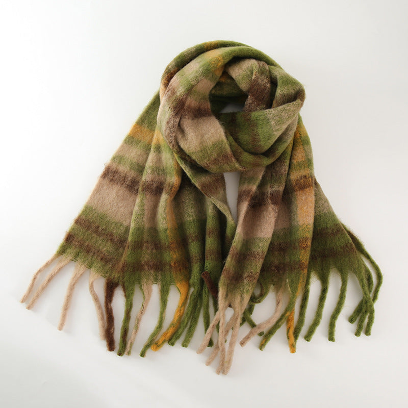 Classic Retro Cashmere Plaid Scarf Women Winter Warm Scarf Shawl