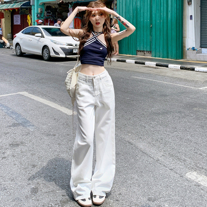 Tencel Thin Loose Straight High Waist Wide Leg Pants