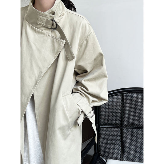 Autumn High Grade British Minimalist Static Luxury Mid Length over the Knee Trench Coat Women