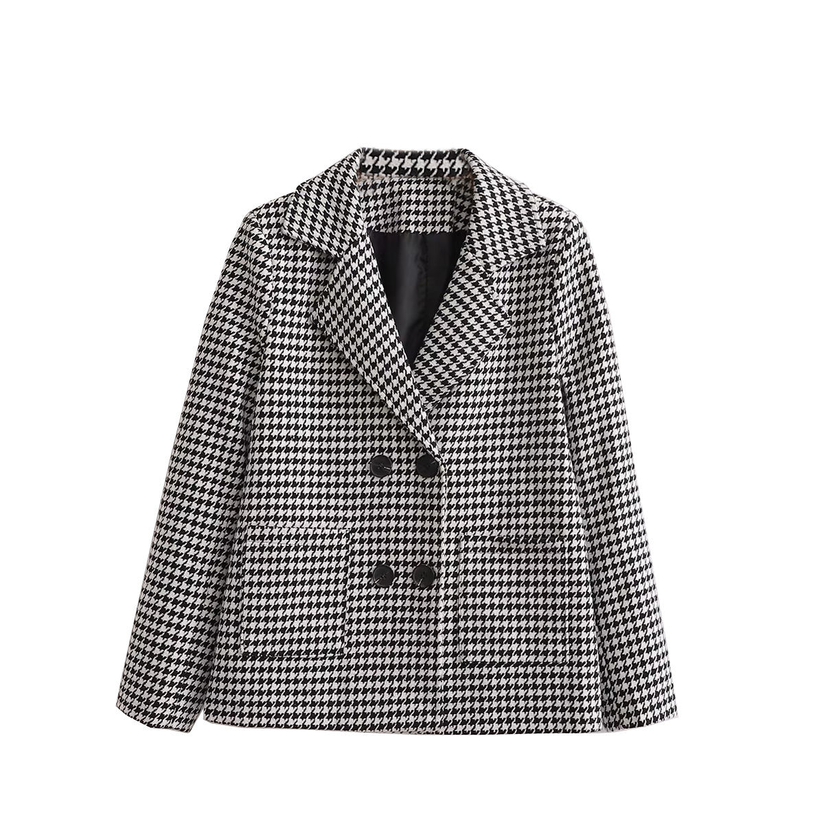 Summer Women Clothing Loose Casual Retro Black White Plaid Blazer Tweed