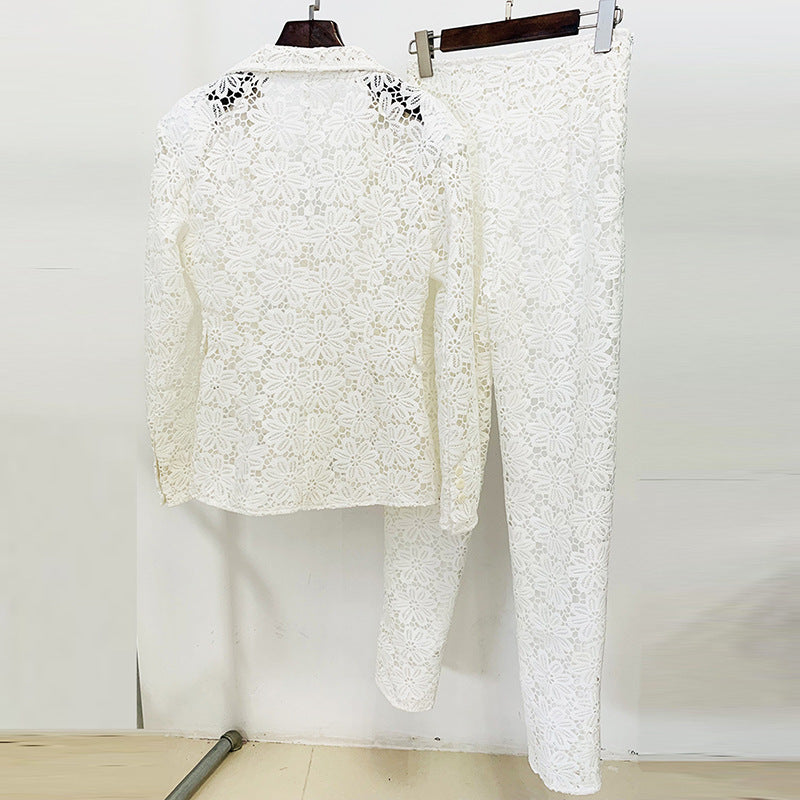 Star Slim Water Soluble Lace Suit Skinny Pants Suit Two Piece Blazer