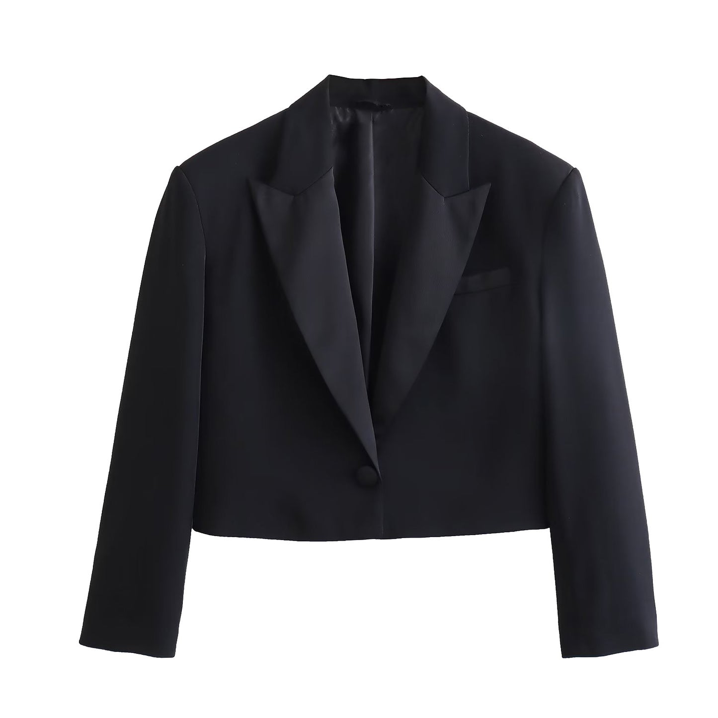 Ensemble de costume blazer court à col texturé en satin de soie pour femme