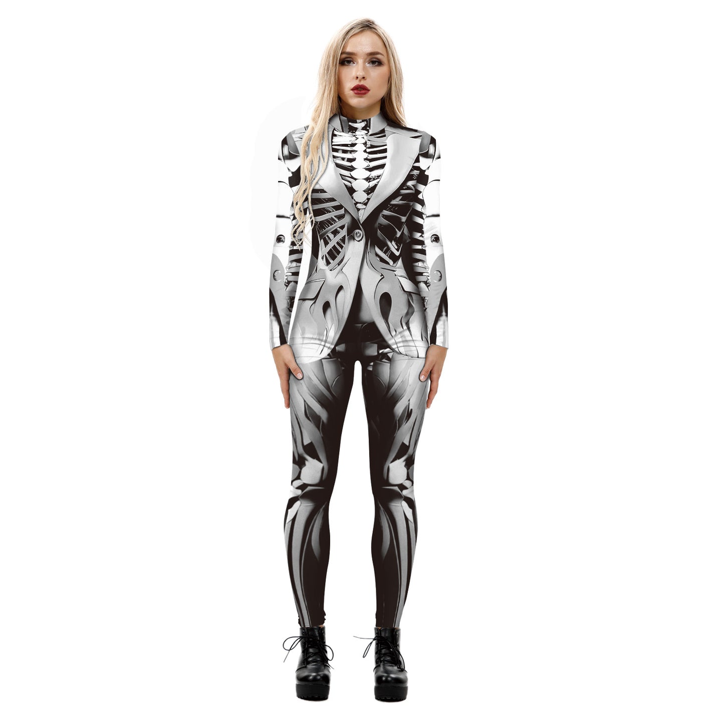 Halloween Digital Printing Armor Jumpsuit Performance Party Cosplay Clothes Long Sleeve Tights