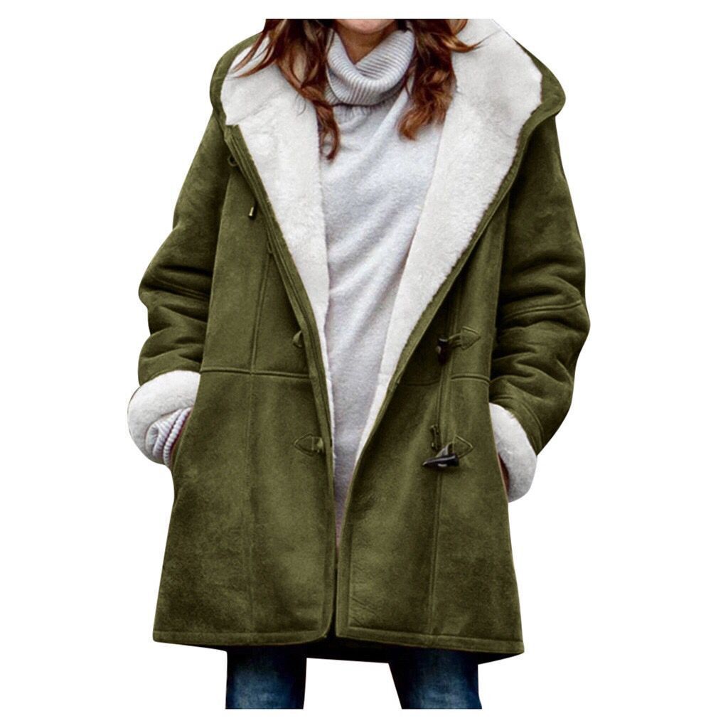 Winter Intellectual Simple Harajuku Solid Color Casual Button Cardigan Warm Mid Length Hooded Women Overcoat