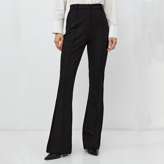 Spring Concise Office Office Slit Slim Fitting Straight Leg Trousers Women