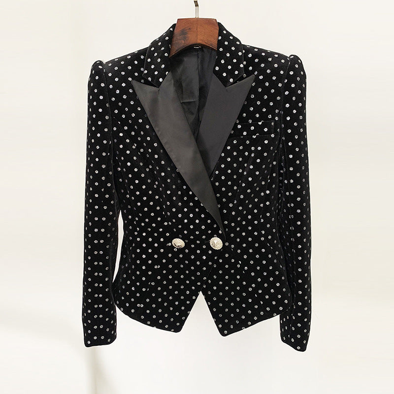 Goods Autumn Winter Star Lion Button Slim Dot Polka Dots Velvet Blazer