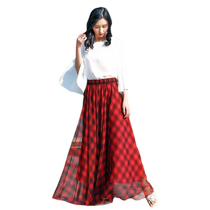 Chiffon Skirt Printed Floral High Waist Slimming