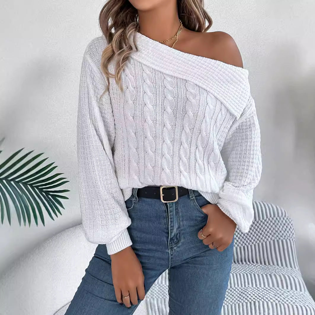 Jersey informal de manga larga con cuello vuelto y hombros descubiertos para mujer, ropa sexy para otoño e invierno