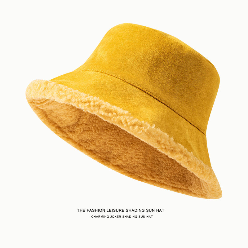 Bucket Hat Double Sided Thickened Lamb Wool Bucket Hat Women Protection All Matching Basin Hat