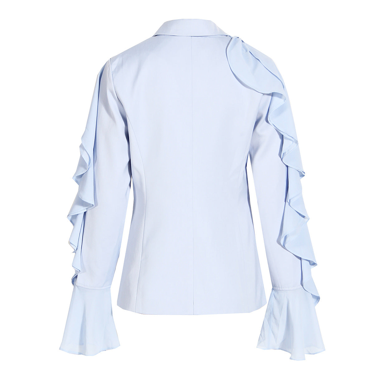 French Minority Design Ruffled Wave Sleeve Blue Light Luxury Drill Buckle Fried Street Socialite Casual Blazer Women