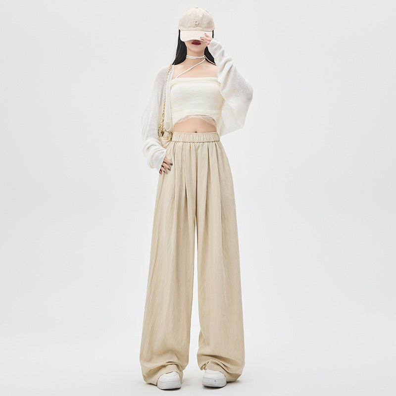 Texture Washed Cotton Wide-leg Pants Draping Effect Casual Straight-leg