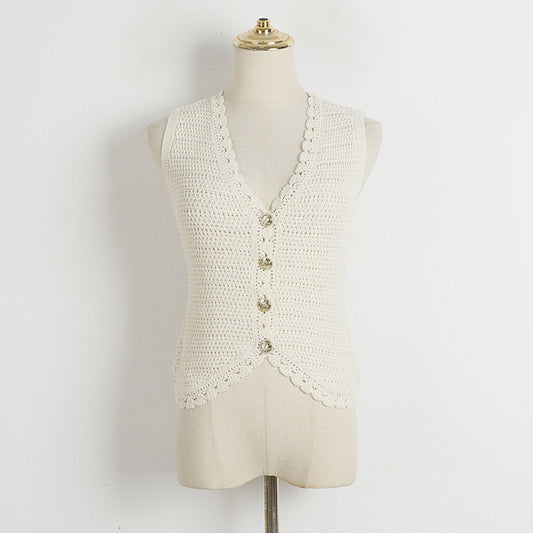 French Classic Knitted Vest Summer Korean Lace Sleeveless Top