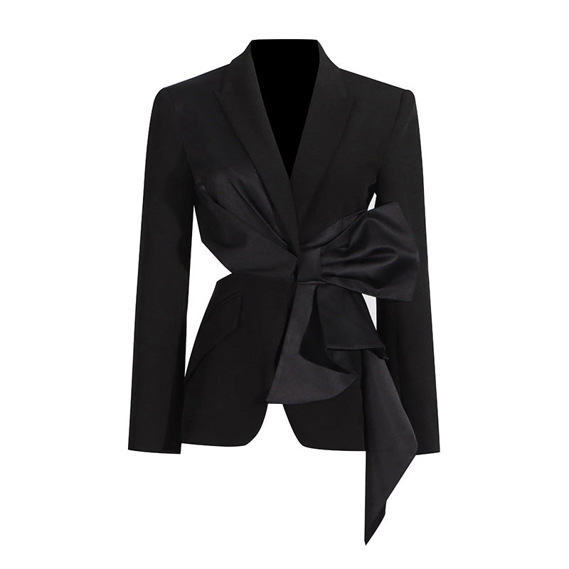 Été Sexy col en V recadrée tenue nœud couture conception à lacets taille serré Blazer pour les femmes