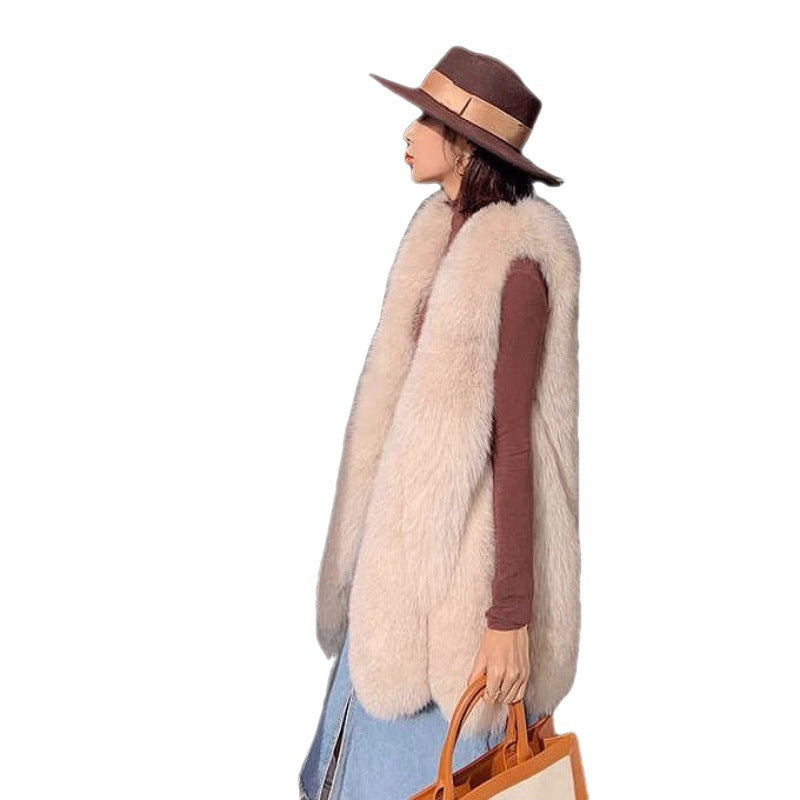 Gilet en fausse fourrure manteau gilet mi-long pour femme