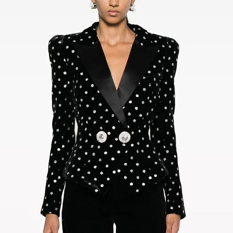 Goods Autumn Winter Star Lion Button Slim Dot Polka Dots Velvet Blazer