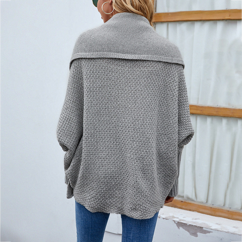 Automne hiver femmes pull tricoté couleur unie manches chauve-souris pull Cardigan manteau femmes