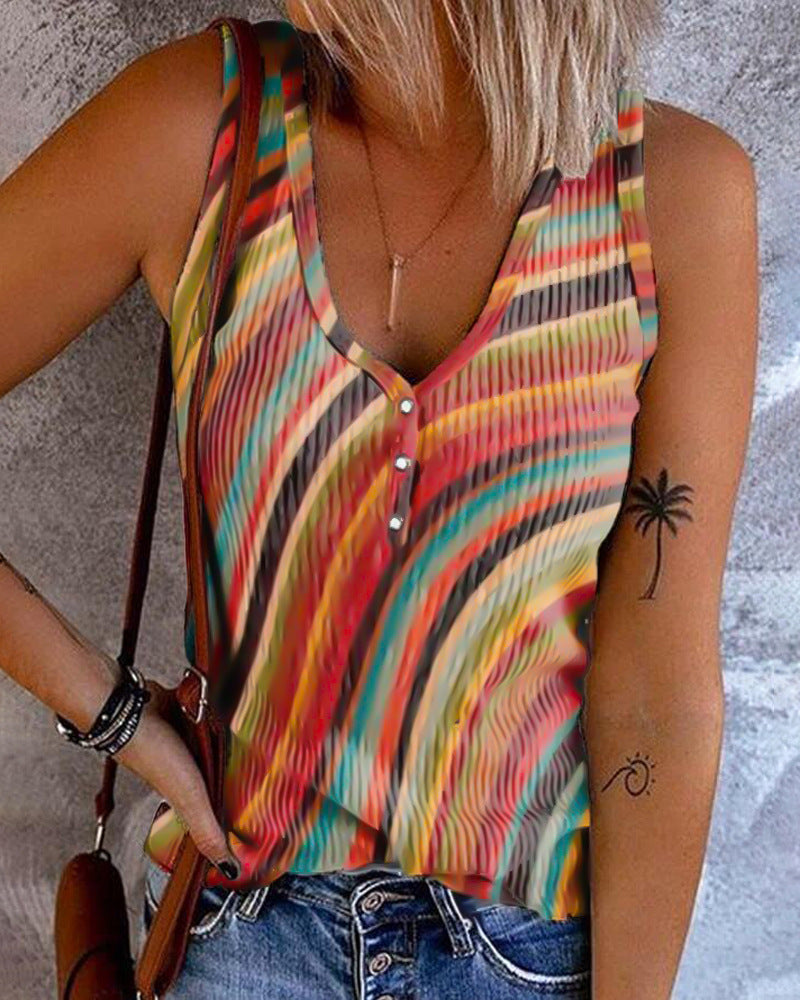 Women's Versatile Printed Casual Striped Vest